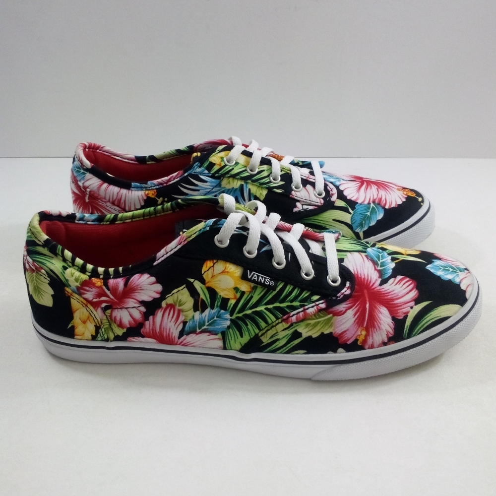Vans Authentic Hawaiian Floral Boys 6.5 Women 8 Black Red Skateboarding Shoes
